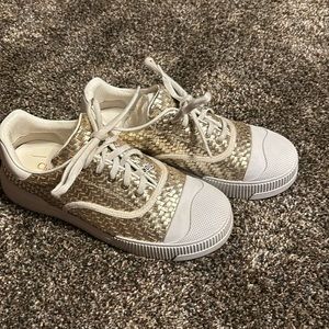 Dior gold and white tennis shoes